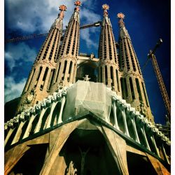 Gothic towers and mosaic decoration on La Sagrada Familia